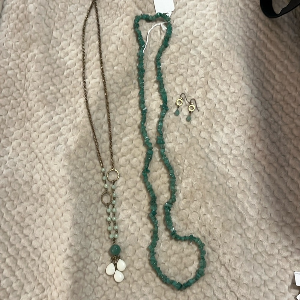 Jade color jewelry 2 necklaces and earrings